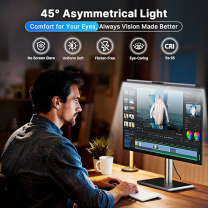 Syrinx Monitor Light Bar with Backlight, Gaming & Home Office Monitor Lamp | CRI95+, No Screen Glare Eye Care Light, 1200lm, Touch & Gesture Control, Stepless Dimming for Flat & Curved Monitors, Pro - style: Pro