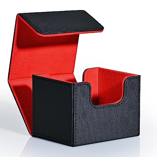 ZLCA Card Deck Box for Trading Cards, MTG Commander Deck Box Holds 120+ Single Sleeved Cards, Leather Magnetic Card Storage Box Fits for Magic the Gathering TCG CCG (Black& Red) - color: A1-Black& Red, size: A-Horizontal