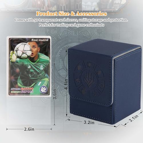 Arkeiliy Card Deck Box, 110+ Storage MTG Deck Box with 50 Pcs Card Sleeve, Collectible Trading Card Cases for Magic Commander and More (Blue) - color: Blue