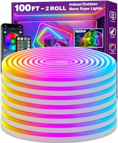 AILBTON 100Ft Neon Rope Lights,Flexible Led Rope Lights Control with App/Remote,Multiple Modes Music Sync Gaming RGB Led Neon Lights for Bedroom Outdoor - size: 100FT