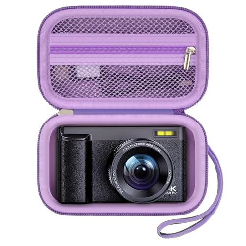 Digital Camera Case for Travelers & Vloggers, Case Only, Purple | Fits Cameras up to 5.1 x 2.9 x 1.8", Hard Shell Protection, Mesh Pocket for SD Cards Battery Cable, Compact Size for Backpack - color: Purple