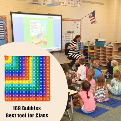 PETBSNVB Multiplication 12x12, Addition 1-12, Math Fidget Popper, Learn Multiplication, Addition with Pop Fidget Toy, Learning Tools for Students and Children, Bubble Sensory Rainbow (Rainbow-Red)