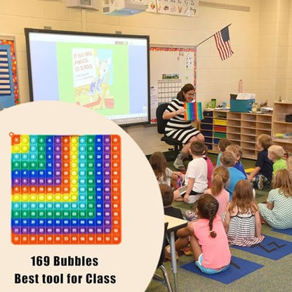 PETBSNVB Multiplication 12x12, Addition 1-12, Math Fidget Popper, Learn Multiplication, Addition with Pop Fidget Toy, Learning Tools for Students and Children, Bubble Sensory Rainbow (Rainbow-Red)
