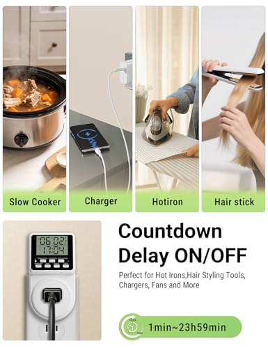 Techbee Digital Infinite Repeat Cycle Intermittent Timer Plug for Electrical Outlet, 24 Hour Programmable Indoor Timed Power Switch with Countdown Delay On and Off (120V, 15A), 1 pack - style: 1 Pack