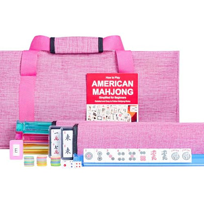Jongyance American Mahjong Set, 166 White Tiles with Pink Bag, 4 All-in-One Rack/Pushers, Mah jongg Game Set (Mah-Jongg, Majiang,Ma Jong) - color: Pink