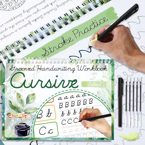 chiazllta Grooved Cursive Handwriting Workbook with Disappearing Ink Pens Magic Reusable Grooved Cursive Writing Practice for Beginners Kids Kickoff Student Workbook Homeschooling Supplies (Letters) - style: Letters