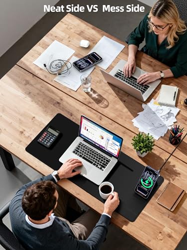 Mouse Pad with Magnetic Wireless Charging & Adjustable Phone Stand | 27.5"x11.8" Computer Keyboard Pad Mat with Anti-Slip Base & Stitched Edge, Easy Gliding, Spill-Resistant Surface, Black - color: Black-Magnetic Stand-27.5"x11.8"-Right