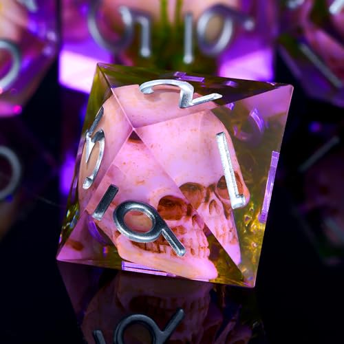 Froggod Purple Moss & Skull DND Dice Set with Gift Box for DND RPG, 7Pcs | Purple resin DND role playing dice with moss skull design and sharp edges for MTG, tabletop games and collectors - color: Purple