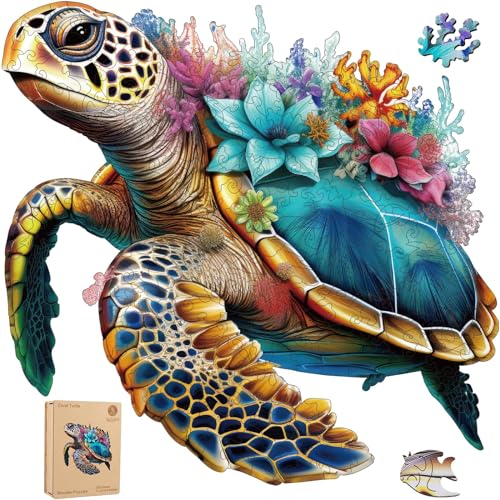 Delobil Wooden Puzzles for Adults, Coral Sea Turtle Jigsaw Puzzles 200 Piece, Unique Shape Puzzles for Adults and Kids, Fun Challenging Puzzles Family Game Gift, Medium Size 11.2 x 10.9 Inches - color: Turtle, size: 200Pcs