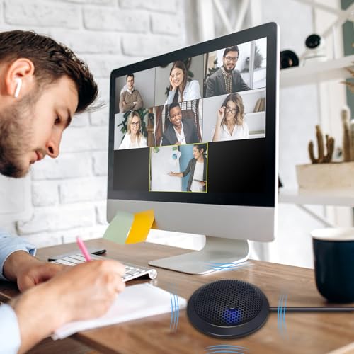 USB Microphone,Desktop Computer Mic, USB Conference Microphone with Mute Key, Plug & Play 360°Omnidirectional Condenser PC Laptop Mics,for Online Calls/Class/Recording Video (Not a Speaker)