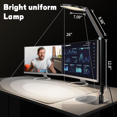 LED Desk Lamp for Home Office, Soft Edge-lit Design - Modern Style | Eye-Caring Diffused Light, Professional Computer Light for Reading, Crafts & Zoom, Dimmable with 30 Modes, Memory & Timer - color: Black
