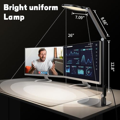 LED Desk Lamp for Home Office, Soft Edge-lit Design - Modern Style | Eye-Caring Diffused Light, Professional Computer Light for Reading, Crafts & Zoom, Dimmable with 30 Modes, Memory & Timer - color: Black