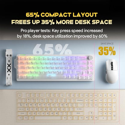 x FURYCUBE 68% Mechanical Gaming Keyboard with RGB Backlit, Wired Keyboard Volume Knob Gasket Mount with PBT Keycaps,Pre-lubed Linear Switches, Hot-Swap Creamy Keyboard, for FPS Games - color: Cream White