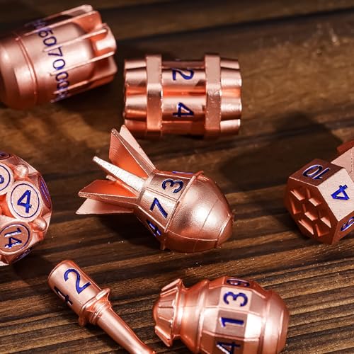 UDIXI Metal Dice Set D&D, RPG 7PCS Polyhedral Metal DND Dice Set Copper | Bomb Shape, Solid Metal, Cool Design, Leather Pouch Pakaging, for Dungeons and Dragons Role Playing Games Tabletop Game - color: Copper Blue