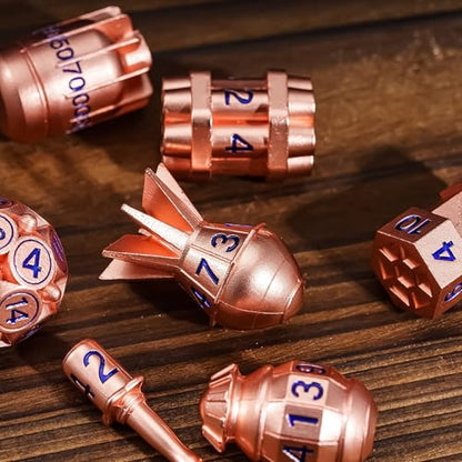 UDIXI Metal Dice Set D&D, RPG 7PCS Polyhedral Metal DND Dice Set Copper | Bomb Shape, Solid Metal, Cool Design, Leather Pouch Pakaging, for Dungeons and Dragons Role Playing Games Tabletop Game - color: Copper Blue