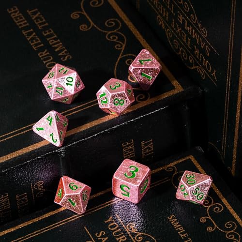 Pink DND Dice Set Sparkling D&D Polyhedral Dice for Tabletop Games | Leather Storage Bag, DM Gift, for Dungeons and Dragons Role Playing Games - color: Electroplated-pink