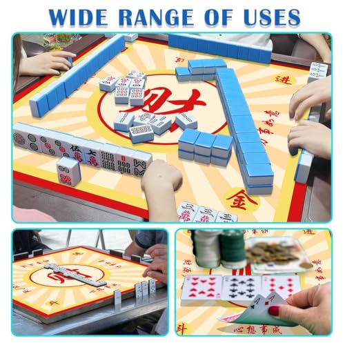Mahjong Mat, Mahjong Table Mat for Tile Game, 31.5 in x 31.5 in Anti Slip and Noise Reduction Table Cover for Poker Card Board and Dominoes(Red Yellow) - color: A-red Yellow