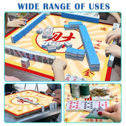 Mahjong Mat, Mahjong Table Mat for Tile Game, 31.5 in x 31.5 in Anti Slip and Noise Reduction Table Cover for Poker Card Board and Dominoes(Red Yellow) - color: A-red Yellow