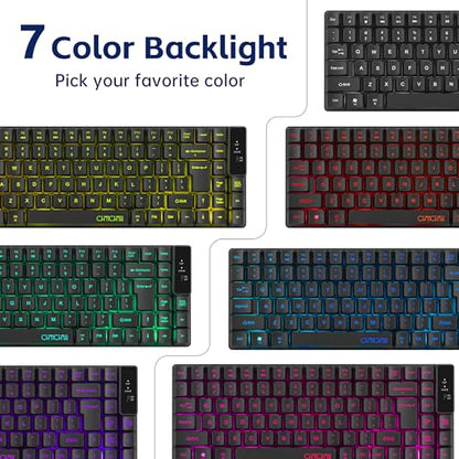 CHONCHOW Wireless Keyboard, Rechargeable Mini Quiet Keyboard, Thin Tenkeyless Design, 87 Key RGB Backlit, Small Compact Keyboard, Light Up Mechanical Feel Keyboard for Xbox PS4 PS5 PC Laptop Gamer