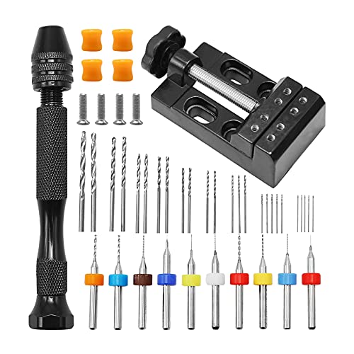 Saihisday Micro Drill Mini Modeling Hand Drill Set with Pin Vise Hand Drill Twist Drill Mini Drill Bench Vise Micro-engraving Drill Bit for Craft Wood Carving Jewelry DIY jewelry Hobby Micro-engraving