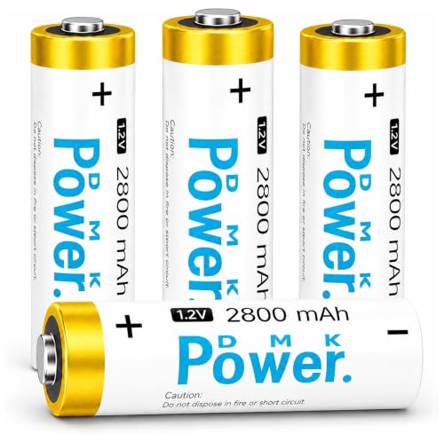 DMK POWER AA Rechargeable Batteries 2800mAh 4 Pack, 1.2V NiMH Double A Batteries, Pre-Charged Low Self Discharge, 1200 Cycle Rechargeable Battery Pack for Toys, Remotes, Flashlights, Game Controllers