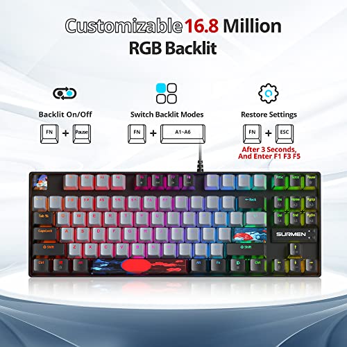 75 Percent Mechanical Gaming Keyboard, 87 Keys RGB Backlit Wired Keyboard TKL Compact Keyboard with Linear Red Switches for Laptop PC PS4 PS5 Xbox Gamer(87 Dolch) - color: 87 Dolch/Red Swicth