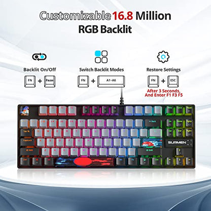 75 Percent Mechanical Gaming Keyboard, 87 Keys RGB Backlit Wired Keyboard TKL Compact Keyboard with Linear Red Switches for Laptop PC PS4 PS5 Xbox Gamer(87 Dolch) - color: 87 Dolch/Red Swicth