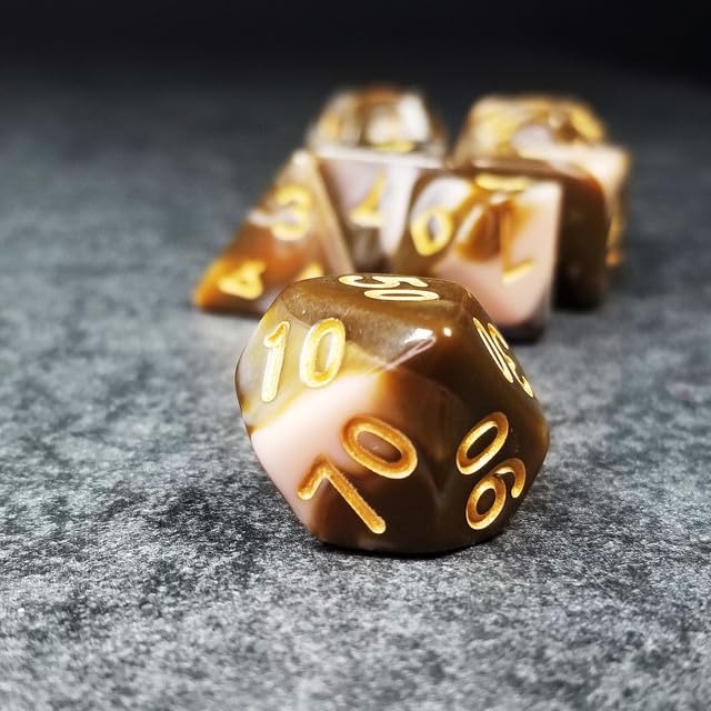 Sage’s Portal Stones DND Dice Set Acrylic Opaque 7-PC Polyhedral DND Dice Set for Dungeons and Dragons D&D Sage’s Cantrips RPG Tabletop TTRPG (Coffee/White) - color: Coffee/White