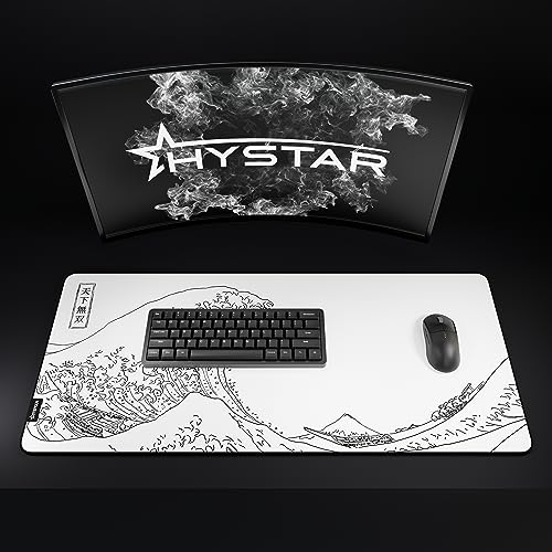 Hystar® Extended Gaming Mouse Pad | XXL 36" x 16" | 5mm Thick, Waterproof Surface, Smooth Polyester Fabric, and Natural Rubber Base | The Great Wave (White) - color: White, size: 36L x 16W inches
