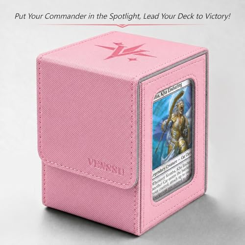 MTG Deck Box with Commander Display Window (Pink&Grey, 1 window) | Holds 120 Single/100 Double-Sleeved Cards, Fit MTG/PTCG/OPTCG Cards, Strong Magnet, PU Leather, With 2 Dividers & 1 Toploader - color: Pink and Grey