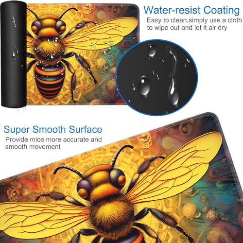 JVGFYNKL MTG Playmat + Drawstring Travel Pouch + 6 Dice Counter, for Tabletop Trading Card Game Playmats or Large Mouse Pad, Anti-Slip Rubber 24 x 14 in, Psychedelic Bee TCG Playmat - color: JV-Playmat-1-F-157
