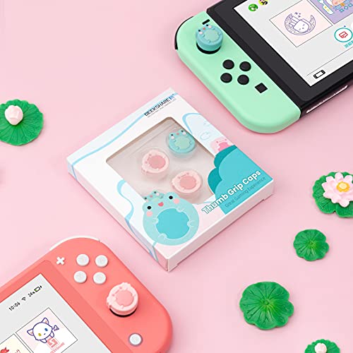 GeekShare Cute Animal Theme Silicone Joycon Thumb Grip Caps,Compatible with Nintendo Switch/OLED/Switch Lite,4PCS - Frog & Axolotl - color: Frog & Axolotl
