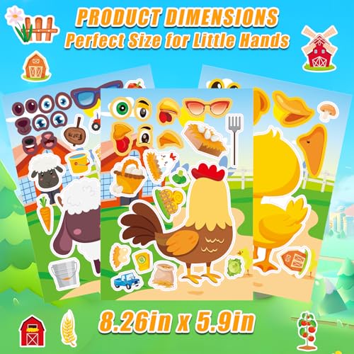 48 Sheets Create Funny Farm Animals Stickers, Make a Face Stickers for Boys and Girls, Travel Sticker Books, Party Favors, Birthday, Home, School and Activities Gifts for Kids Ages 3+ - style: Farm Animal