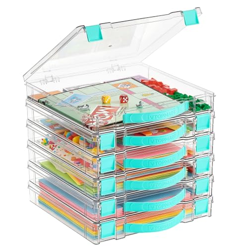Vtopmart 6 Pack Board Game Storage with Handle and Snap-Tight Latch Lid | Clear Craft Organizer Fit 12" x 12" Papers, Stackable Storage Box for Scrapbook Storage, Art Supply Storage, Puzzle Storage - size: 6 Pack