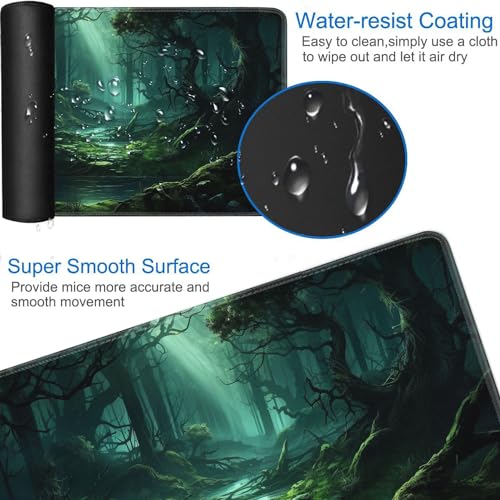 JVGFYNKL MTG Playmat + Drawstring Travel Pouch + 6 Dice Counter, for Tabletop Trading Card Game Playmats or Large Mouse Pad, Anti-Slip Rubber 24 x 14 in, Green Forest TCG Playmat - color: JV-Playmat-1-F-171