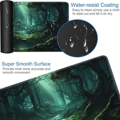 JVGFYNKL MTG Playmat + Drawstring Travel Pouch + 6 Dice Counter, for Tabletop Trading Card Game Playmats or Large Mouse Pad, Anti-Slip Rubber 24 x 14 in, Green Forest TCG Playmat - color: JV-Playmat-1-F-171