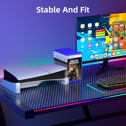 ZYTHRONE Horizontal Stand Compatible with PS5 Slim & Pro Console, Base Stand for PlayStation 5 Slim/Pro Disc & Digital Editions, Hold 12 Pcs Game Disc (Not for PlayStation 5 2020), White - color: White