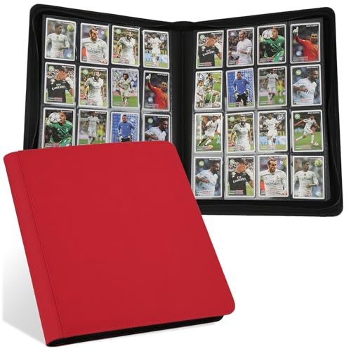 16 Pocket Ringless Side Loading Trading Card Binder, 1024 Cards PU Fixed Page Zipper Card Album for TCG Sports Game Cards, Not Fit Top Loaders (Red) - color: 16 Pocket 1024 Diamond Red