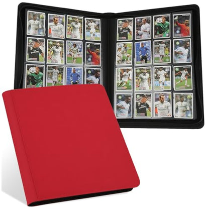 16 Pocket Ringless Side Loading Trading Card Binder, 1024 Cards PU Fixed Page Zipper Card Album for TCG Sports Game Cards, Not Fit Top Loaders (Red) - color: 16 Pocket 1024 Diamond Red