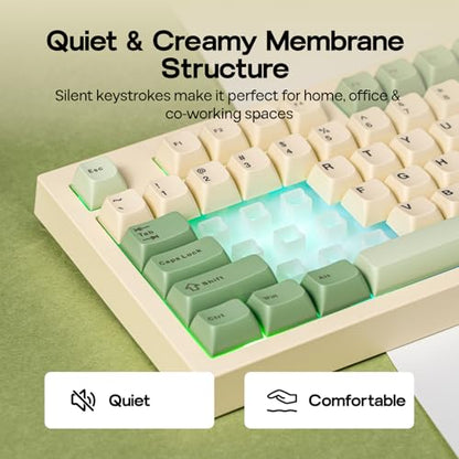 EPOMAKER Aula S102 PRO Membrane Gaming Keyboard w/TFT Screen & Volume Knob | Silent Keyboard w/ Number Pad for PC Game/Office, BT/2.4G/USB, RGB Backlit, Creamy Silicone Structure (Yellow) - color: Yellow