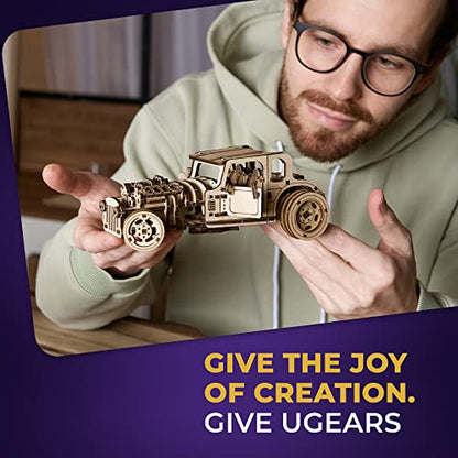 UGEARS 3D Car Model Puzzle - Hot Rod Furious Mouse with Innovative Dual Engines - 3D Wooden Puzzles for Adults and All Family- Realistic Scaling Hot Rod Model Car Kits to Build - 3D Puzzle Model Kits - style: Hot Rod Furious Mouse