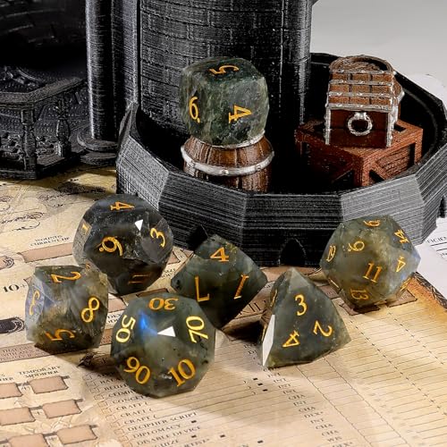 Unique Gemstone Dice Set 7PCS, Handmade Natural Stone Polyhedral DND Dice with Premium Gift Case for Board Game Lovers Birthday Gift - color: Zs-lc