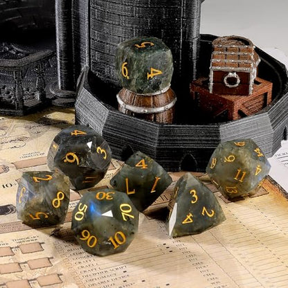 Unique Gemstone Dice Set 7PCS, Handmade Natural Stone Polyhedral DND Dice with Premium Gift Case for Board Game Lovers Birthday Gift - color: Zs-lc