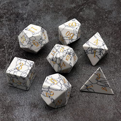 Haxtec Gemstone Dice White Turquoise Howlite Stone DND Dice Set Compatible with Dungeons and Dragons TTRPG DND Master D&D Gift - color: White Blue