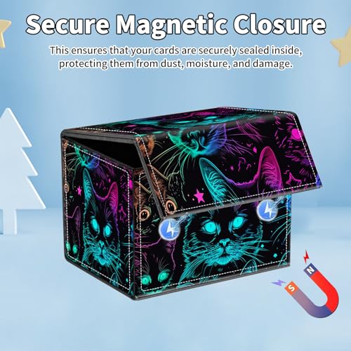 for MTG Commander Deck Box,Card Deck Box for Trading Yugioh MTG,Fits 100 Double Sleeved Cards,PU Leather Strong Magnet Case for Magic Commander TCG CCG,Glitter Black Cat - color: Glitter Black Cat
