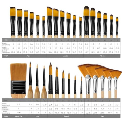 Bougimal 33 Pcs Paint Brush Set, No-Shedding Artist Paint Brushes | Art Paint Brushes with Flat Round Filbert Fan Angle Detail Brush for Acrylic, Oil, Watercolor, for Artists & Beginners - color: Wooden 2