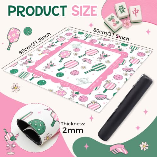 Pink Dickleball Martini Mahjong Mat with Rules 31.5" x 31.5" | Preppy Floral Design, Non-slip Noise Reduction, Mahjong Game Table Cover for Poker Board, Card Games, Dickleball Lovers Gifts - style: Preppy Pink