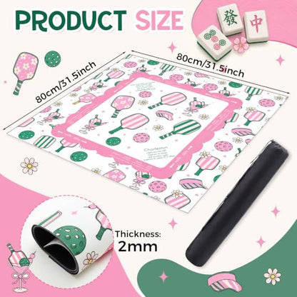 Pink Dickleball Martini Mahjong Mat with Rules 31.5" x 31.5" | Preppy Floral Design, Non-slip Noise Reduction, Mahjong Game Table Cover for Poker Board, Card Games, Dickleball Lovers Gifts - style: Preppy Pink