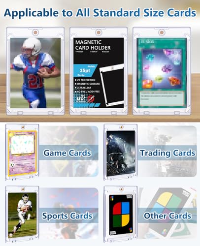 50ct Magnetic Card Holders: 35pt One Touch Card Holder for Trading Cards, U-V Protection Hard Cards Sleeves Case for Sports Game, Football, Baseball - size: 50 Pack