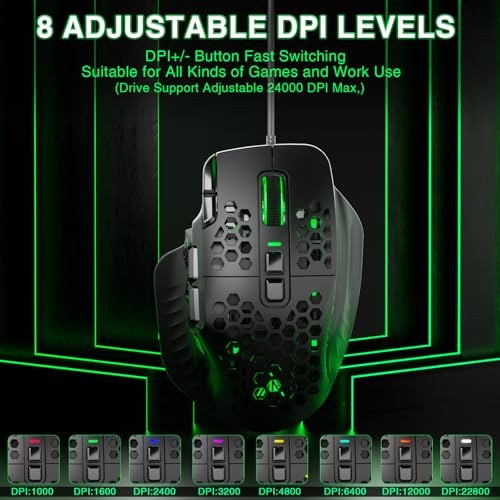 SOLAKAKA SM809 Wired MMO Gaming Mouse,24000 DPI,16 Programmable,RGB PC Gaming Mice,Black